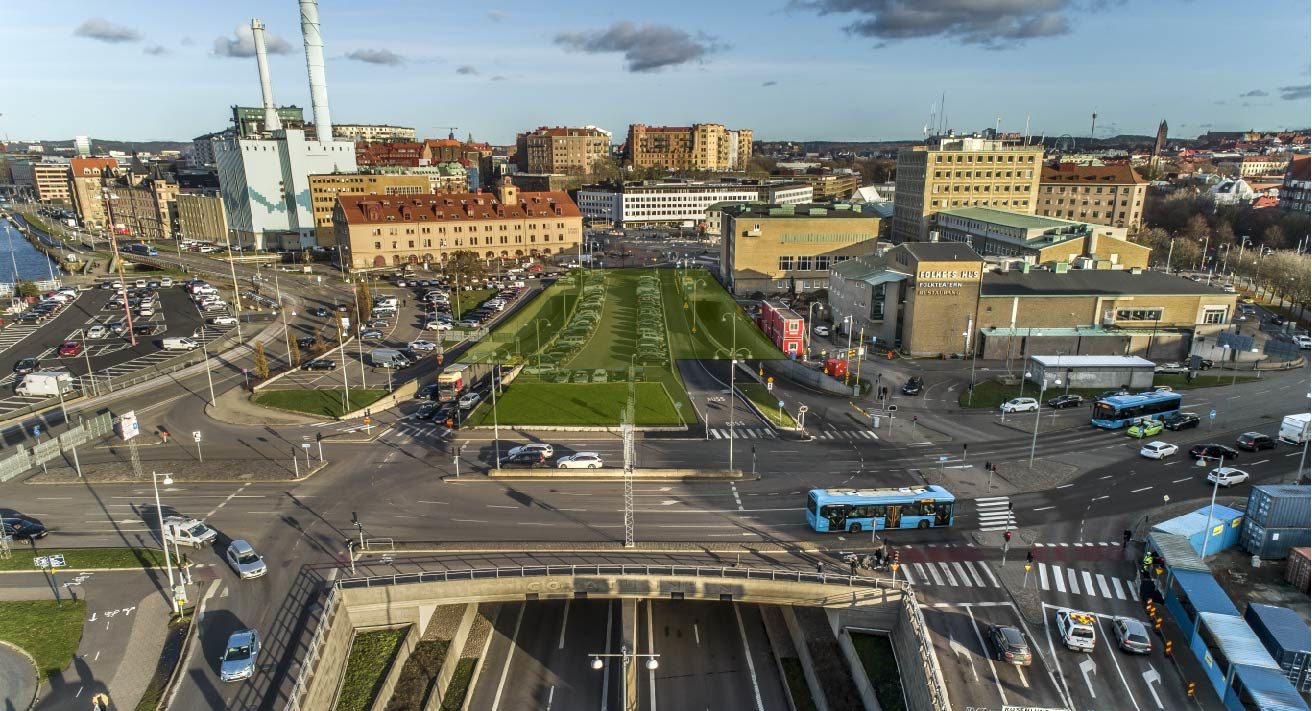 En bild med en grön markering där en park ska ligga.