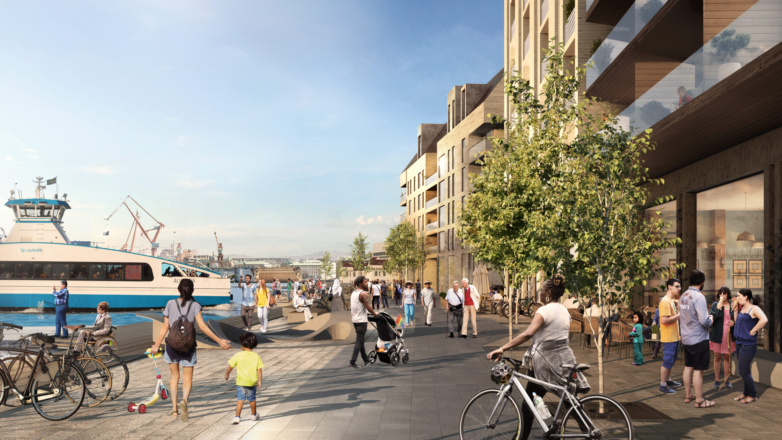 Människor som rör sig i en stadsmiljö.