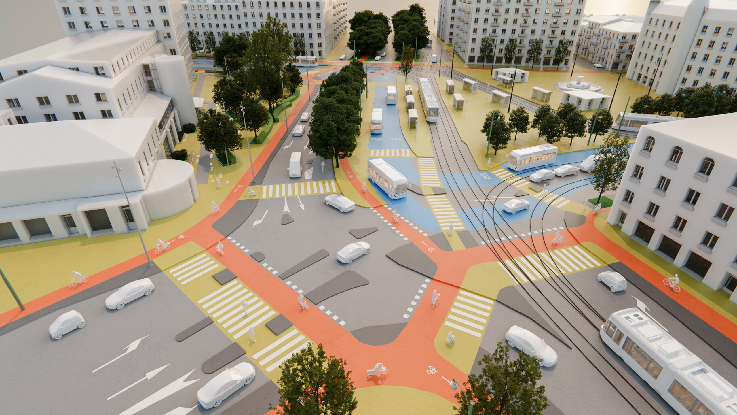 Visionsbild som visar hur trafikflödena runt Järntorget kommer att se ut 2026.