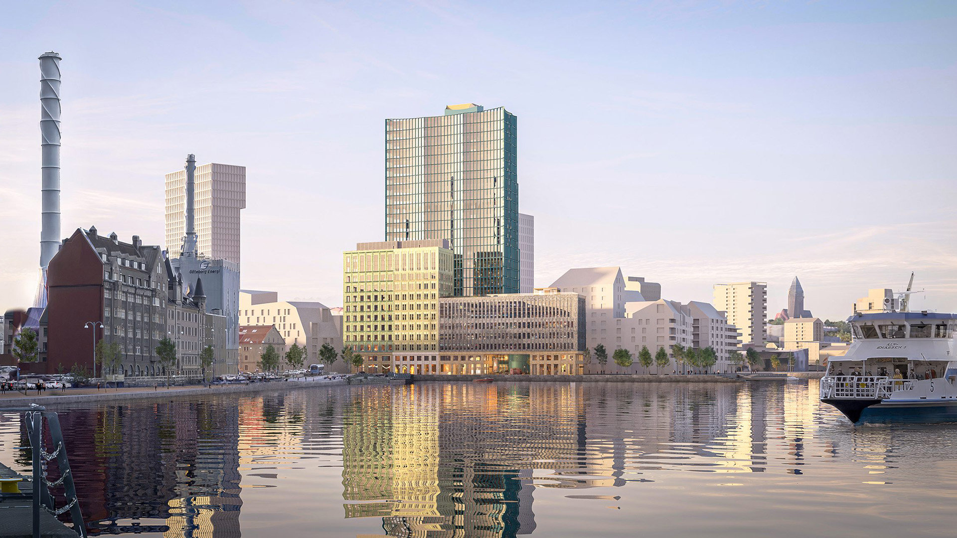 Visualiseringsbild på Global Business Gate som kommer att ligga på nya halvön på Masthuggskajen