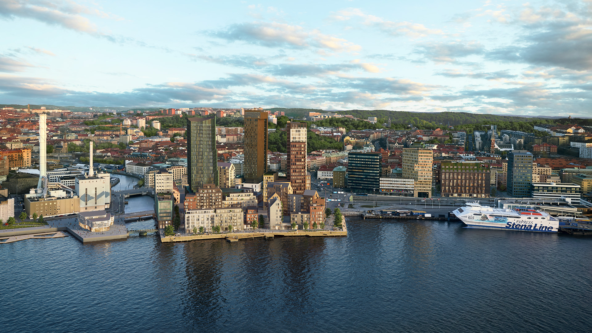 Visualiseringsbild sedd från ovan på den nya halvön på Masthuggskajen